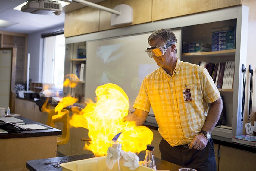 Chemistry teacher, Scott Bucher, recreates the Hindenburg crash on a much smaller scale.
