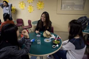 International students gather at a meeting for lunch, Oct. 1.