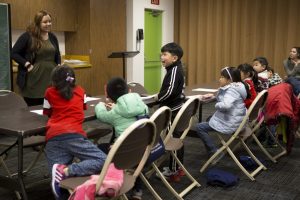 Katie Reneau teaches the elementary international students about patterns, Jan. 26.