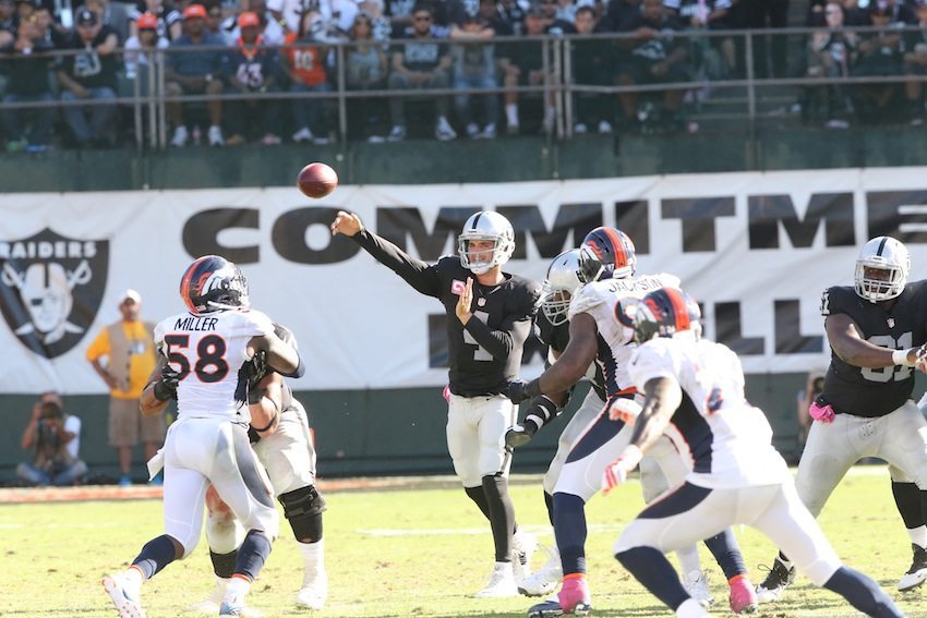 This is a photo of The Oakland Raiders vs the Denver Broncos game.  This game was played at O.Co Coliseum in Oakland, California.  October 11, 2015.