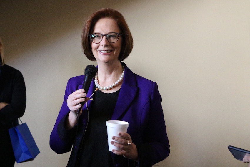 Former Australian Prime Minister Julia Gillard speaks at SJV Town Hall