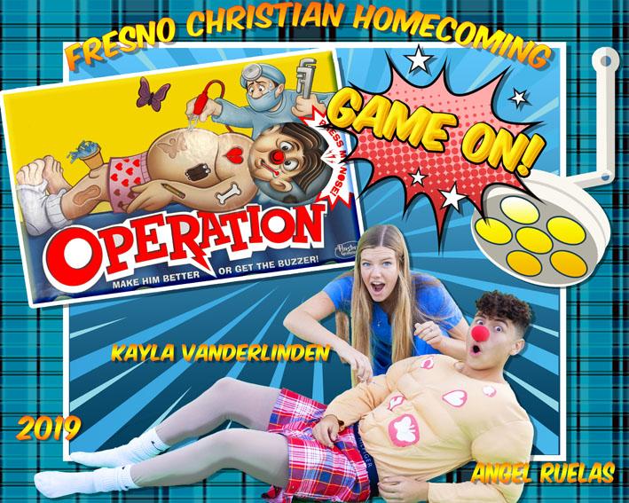Seniors Angel Ruales and Kayla Vanderlinden recreate the board game, Operation to promote the 35th annual FC homecoming theme.