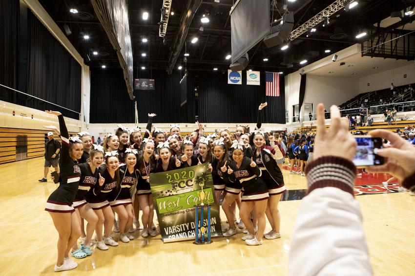 Varsity+and+junior+high+cheer+teams+take+the+mat+at+Azusa+Pacific+competing+in+the+FCC+West+Coast+National+Championships%2C+Feb.+1.%0D%0AOvercoming+illnesses%2C+injuries%2C+and+late+nights+of+cheering+at+basketball+games%2C+the+FC+varsity+cheer+team+ended+the+week+by+taking+home+the+title+of+Grand+Champions+for+the+second+year+in+a+row.+Along+with+this+accomplishment%2C+the+squad+also+placed+first+in+their+intermediate+division.