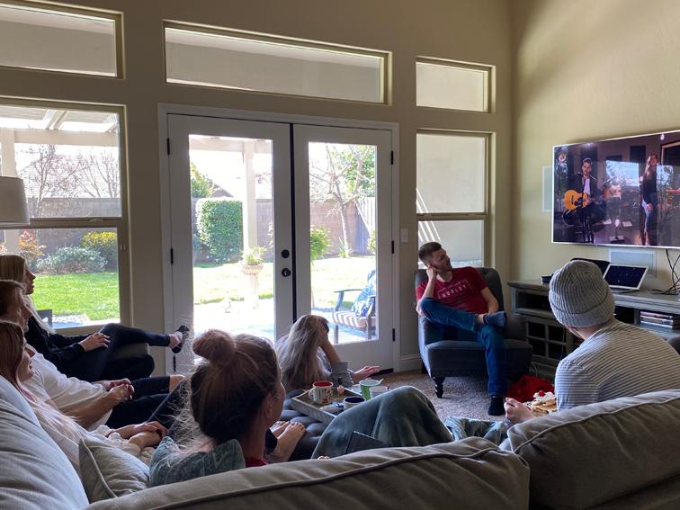 In order to social distance, senior Annabelle Messers family observes church from home through a livestream.