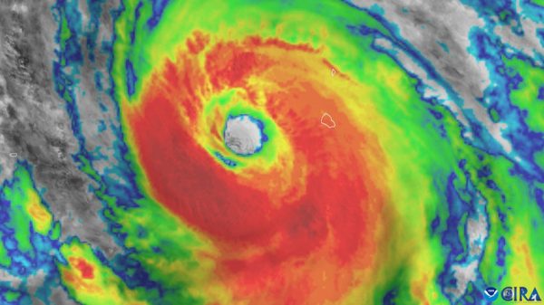 Infrared of Hurricane Hillary from a satellite image, Aug. 18. 