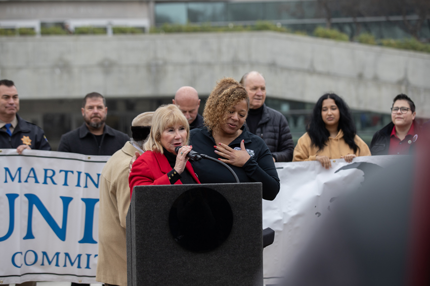 Gail Gaston (Left) MLK unity committee member, accompanied by Latisha Harris, Jan. 15.