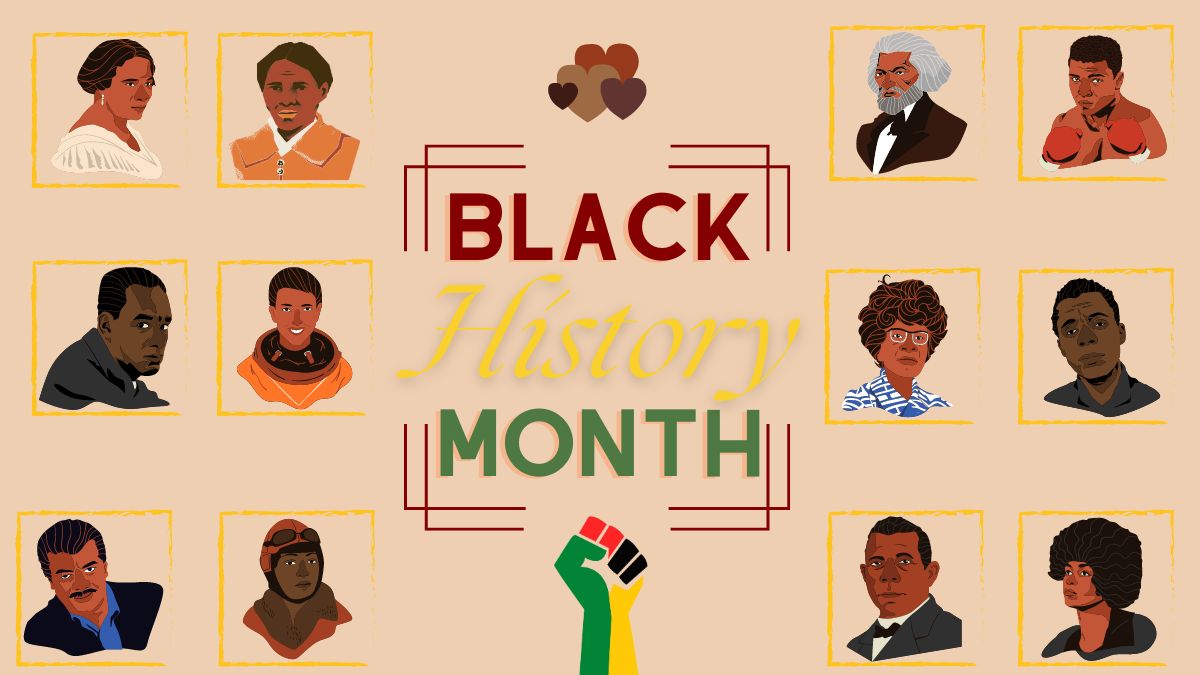 Prominent Black historical figures are featured in The Feathers Black History month series. Infographic by Miracle Neal.