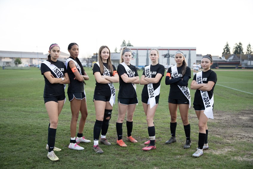 FC girls soccer seniors pose for a picture before being honored at their first playoff game, Feb. 13. 