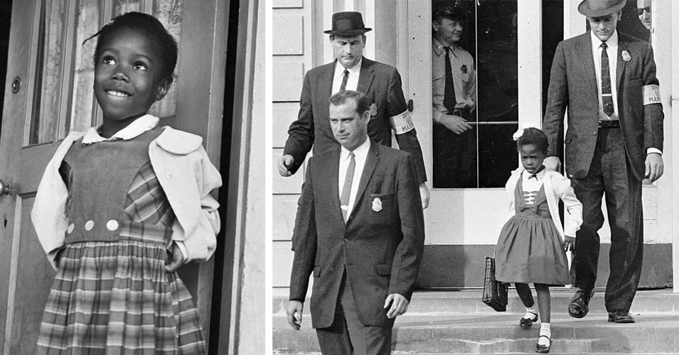 Ruby Bridges age six was chosen  to integrate into the New Orleans school system in 1956. 