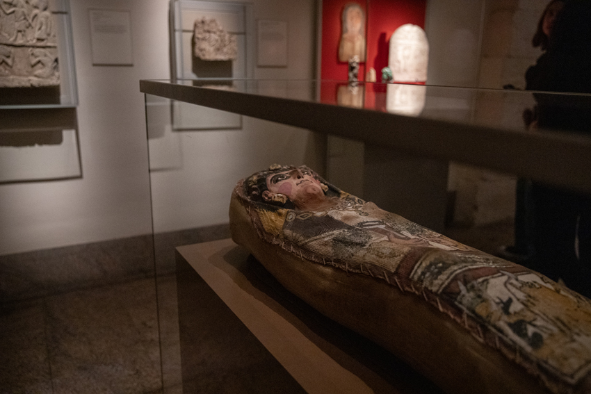 A mummy imported from Egypt is displayed at the Met.