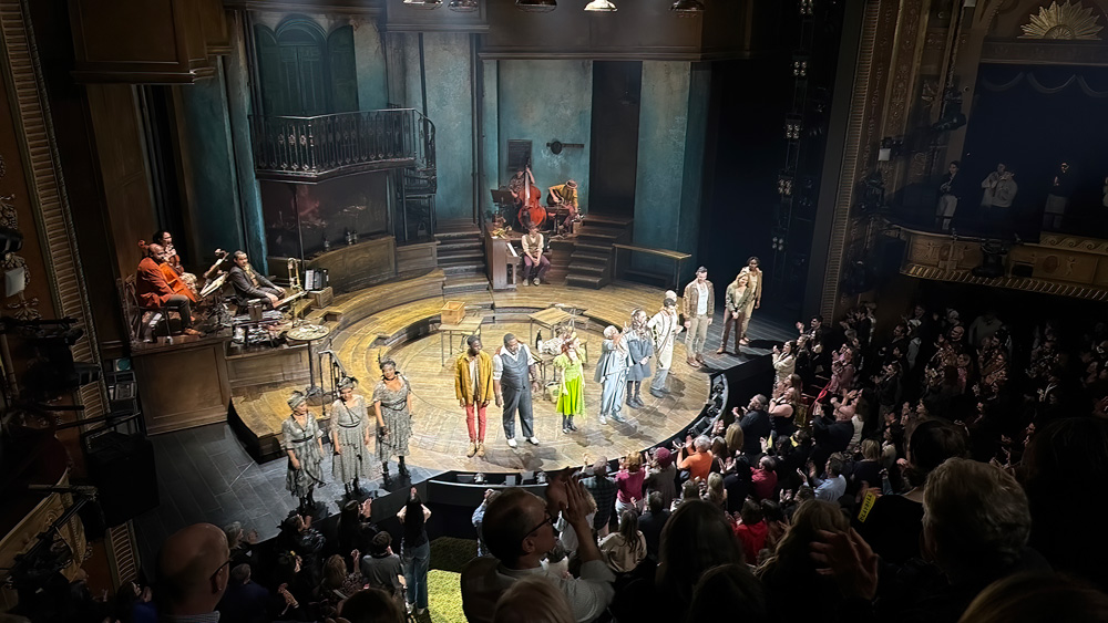 Hadestown cast gathers for final bows of the show.
