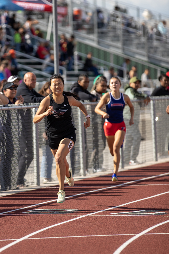 Laina Penland, 25, has competed for the cross country and track teams for three years. In the recent Reedley Invitational meet, the starting blocks malfunctioned, but she was still able to snag a personal record in the 400 meters. Shes looking to break more school records in the future.