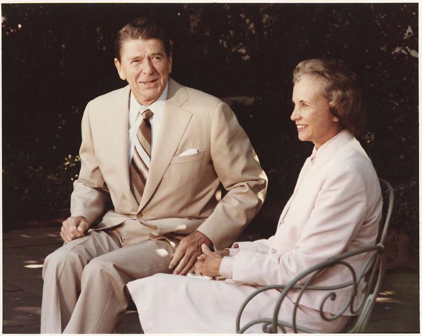 President Ronald Reagan and former Supreme Court Justice Sandra Day OConner at the White House.