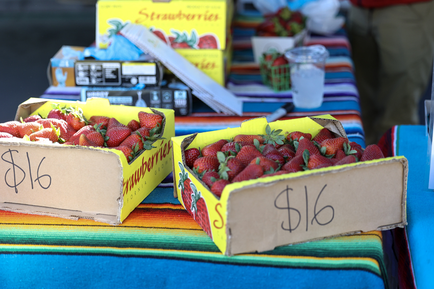 Fresh fruits such as strawberries, blueberries, and more are sold at the Old Town Clovis Farmers Market.