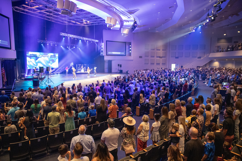 Fresno Christian families, students and staff fill the Peoples Church auditorium for convocation, Aug. 7. 