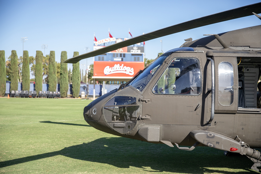 Army Black Hawk in front of Fresno State Bulldogs Stadium, Sept. 14.