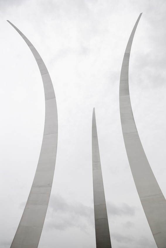 There are three stainless steel spires evoking an image of jet and space vehicle flight with the highest standing 270 ft. tall at the Air Force Memorial. 