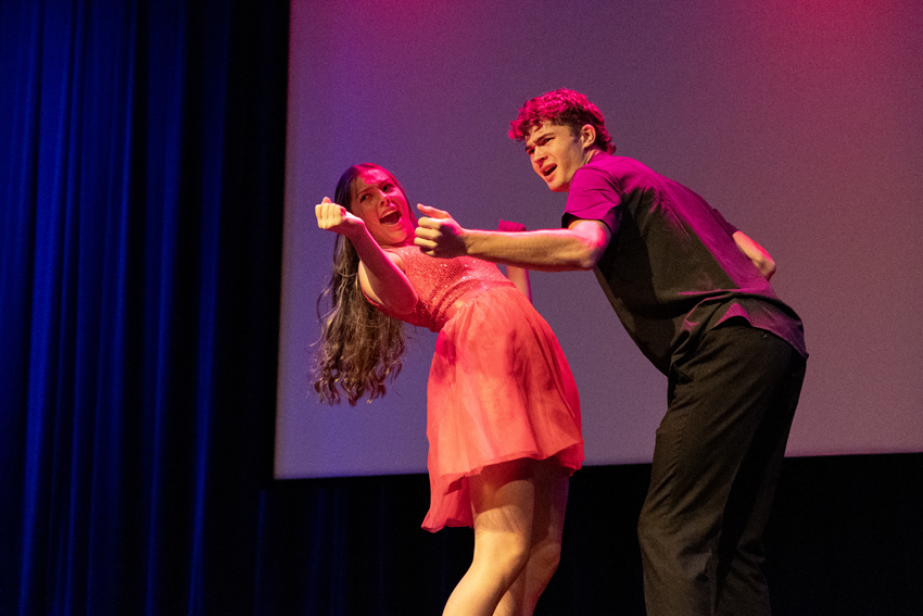 Queen candidate Mallory Friesen and King candidate Ian Palsgaard perform the song "Dirty Dancing", Oct. 10.