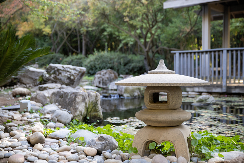 One of the many Japanese styled sculptures featured in the garden. 