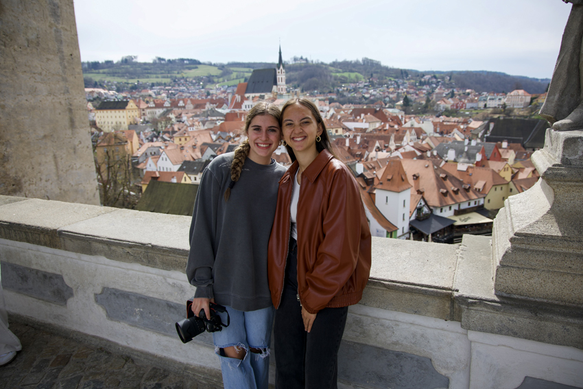 Julia Castiglione, '25 and Giada Gilmore Young, '27 explore the sights of Cesky Krumluv in the Czech Republic.
