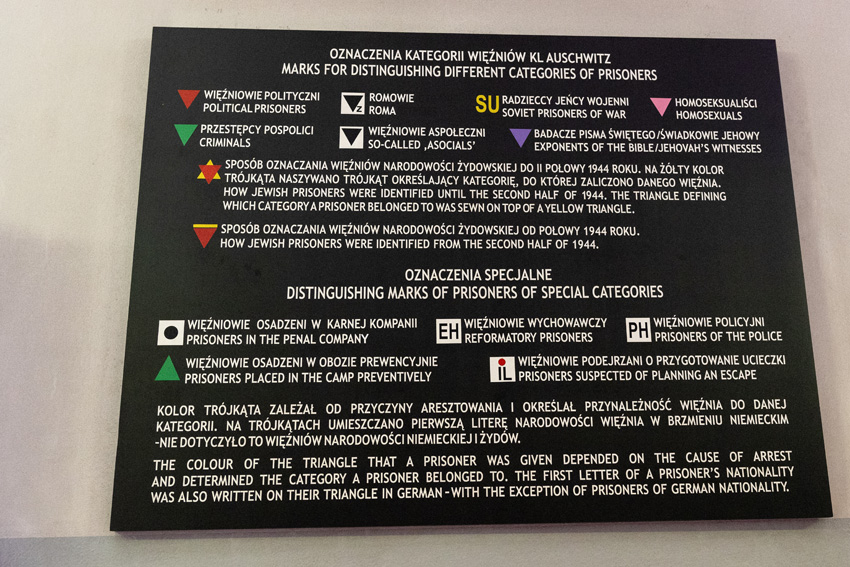 On prisoners clothing they would each have patches with symbols on them for the SS officers to be able to distinguish people groups. Holocaust victims were not just Jewish people but criminals, gypsies, political enemies and many more.