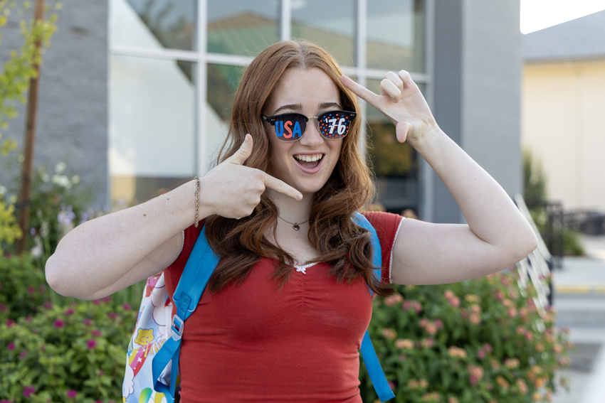 Senior Tabitha Peters painted her own sunglasses, showing her school spirit for 'Merica Monday. 
