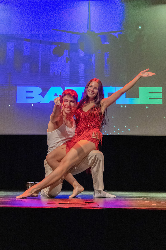 Queen candidate Kennedy Schwab and king candidate Braden Belmont show-off their dance skills.