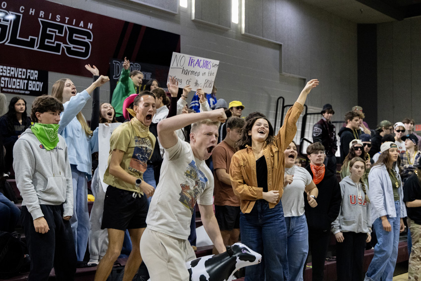 Junior class celebrates winning winter sports rally.