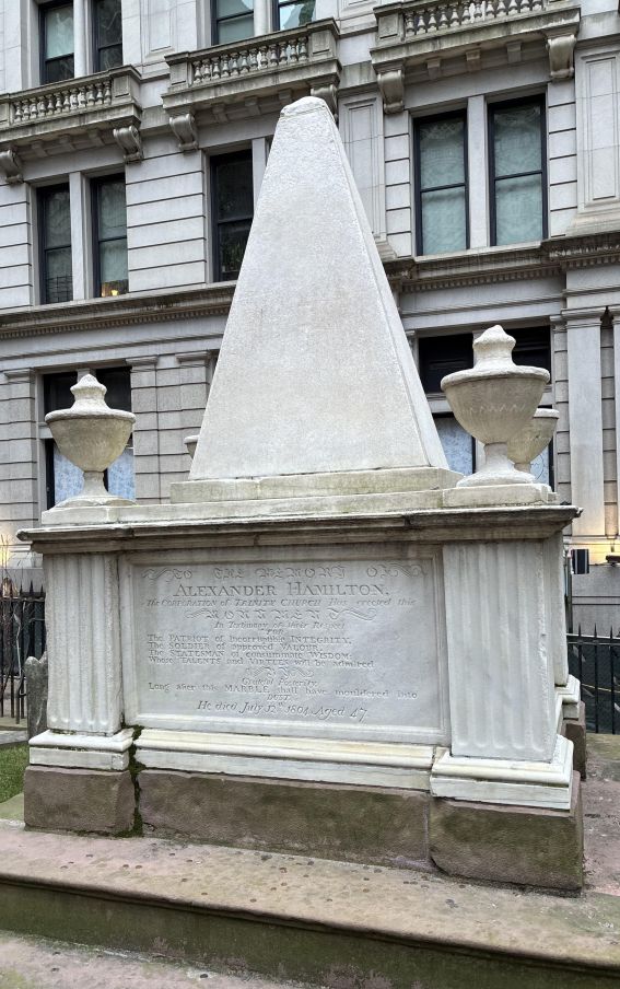 Alexander Hamilton was buried near Wall Street with his late wife Elizabeth, eventually surrounded by modern skyscrapers.