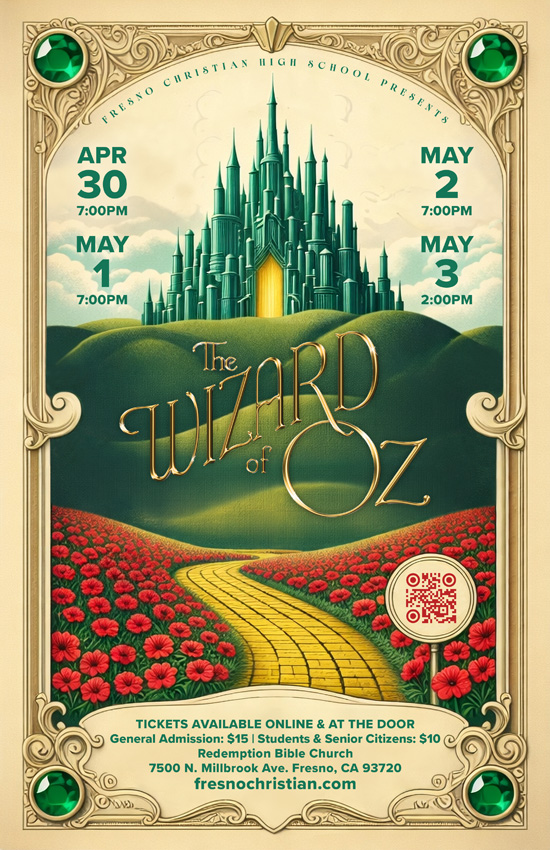 Choir and Drama Director Susan Ainley and FC Drama presents "The Wizard of Oz" as their final musical of the '25-'26 performing season.