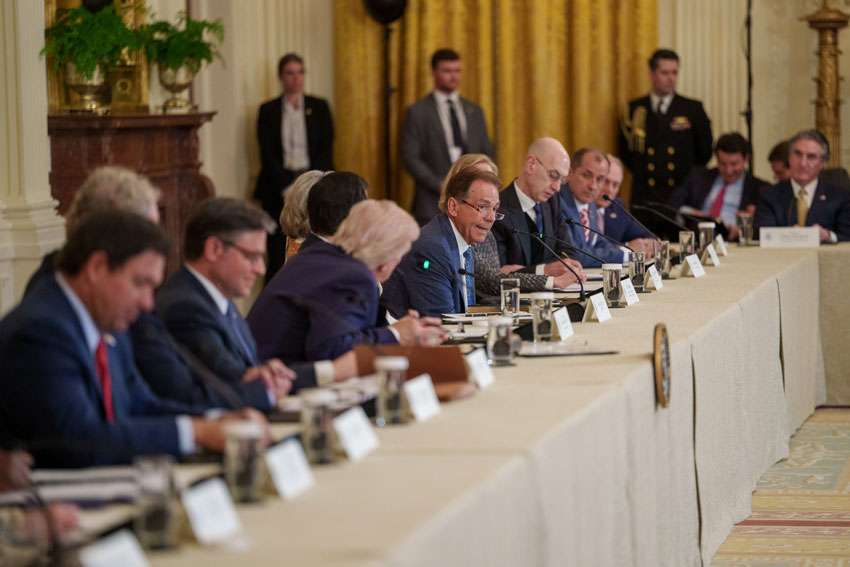 President Donald J. Trump participates in a Saving College Sports roundtable, Friday, March 6, 2026, in the East Room of the White House.